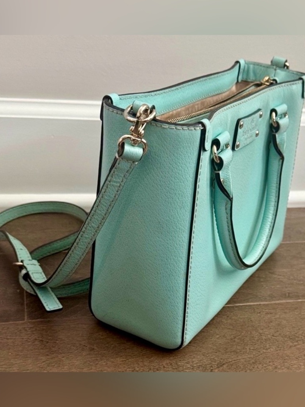 Kate Spade Wellesley Quinn Aqua Pebbled Leather Satchel Bag - Picture 3 of 10